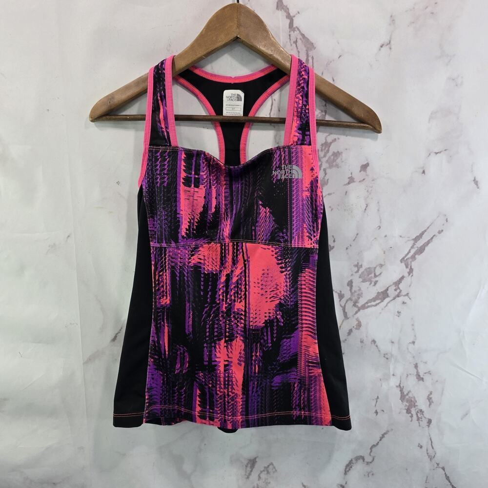 The North Face Tank Top Womens Small Pink Black Built In Bra Padded Shelf Active
